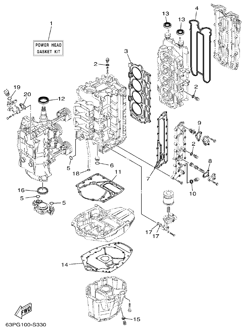 Yamaha F150FET, FL150FET REPAIR KIT 1 parts diagram